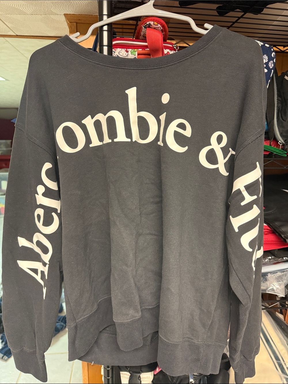 Abercrombie & Fitch Black Crewneck Sweatshirt with White Logo